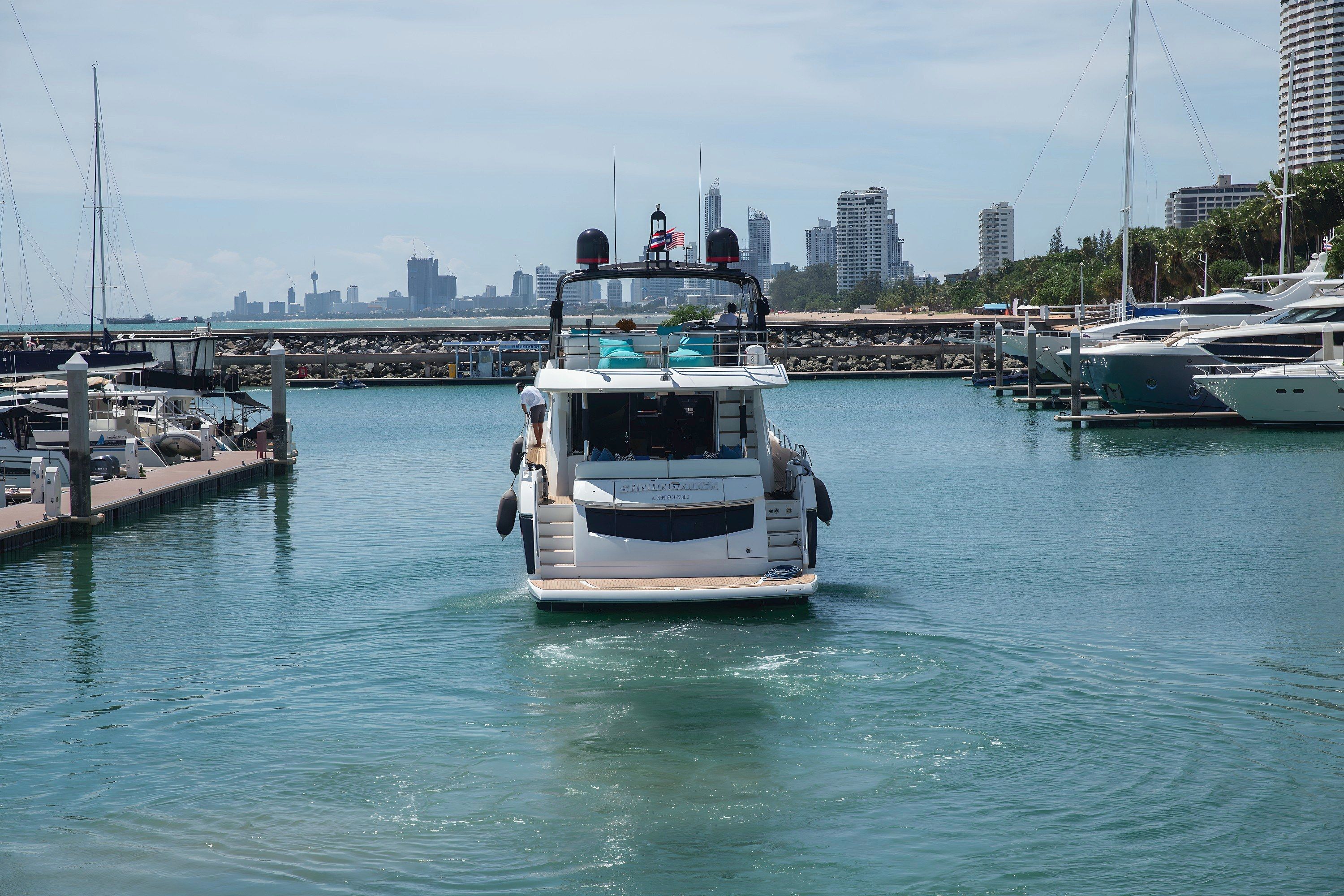 Sunseeker Manhattan 73 stern at Ocean Marina, Thailand